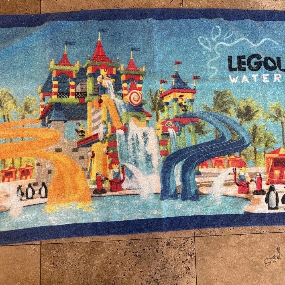 VTG Y2K Legoland Water Park Beach Towel Multicolor LEGO Slides Penguin 28x51 Kid